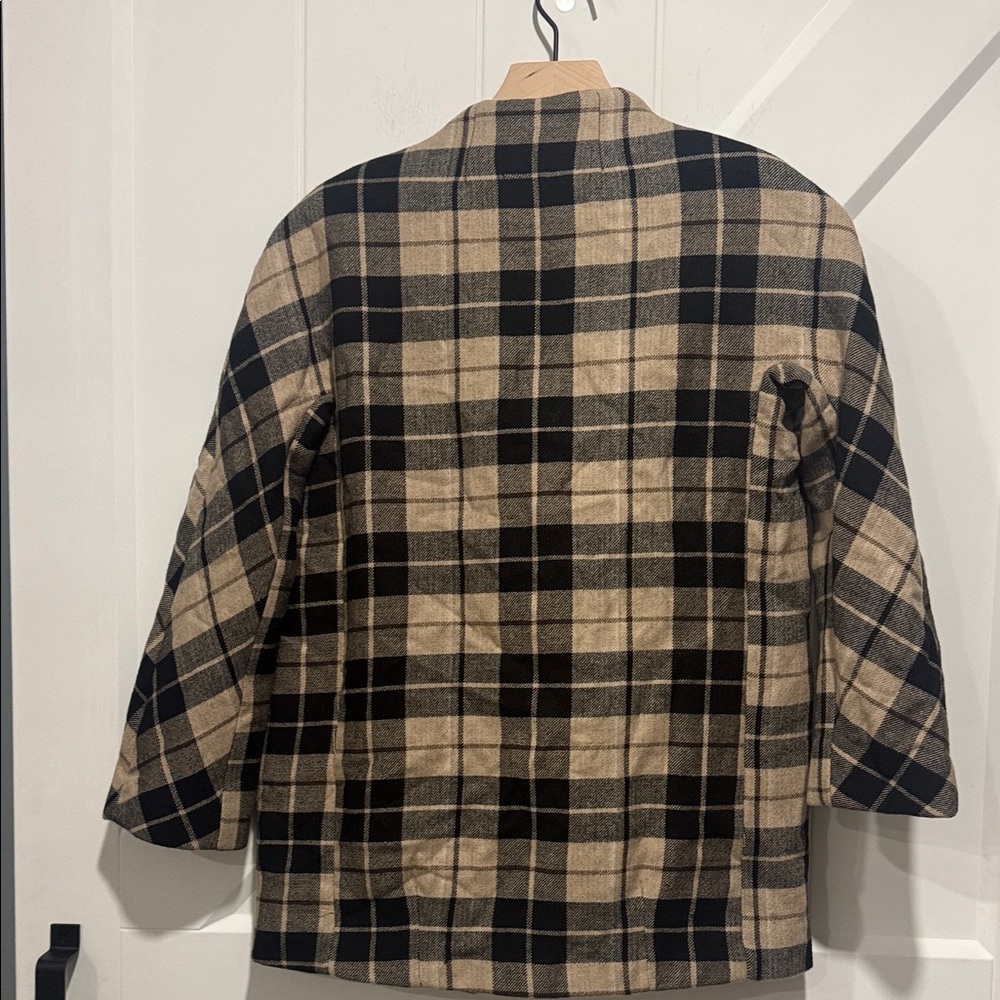 Kate Spade Black and Tan Wool Blend Girls Plaid Pea Coat with Bow - Picture 5 of 5